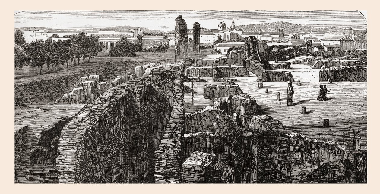 Vestiges de la Bibliotheca dans le palais des Césars, colline du Palatin, Rome, Italie à la fin du XIXe siècle. Tiré de 