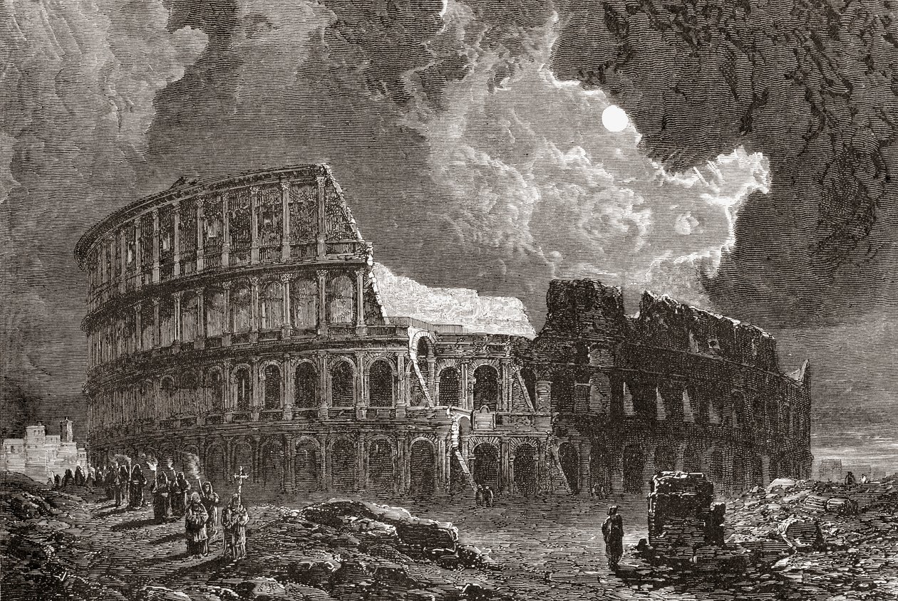 Le Colisée, Rome, Italie au clair de lune, à la fin du 19e siècle. De Italian Pictures par Rev. Samuel Manning, publié vers 1890 - Reverend Samuel Manning