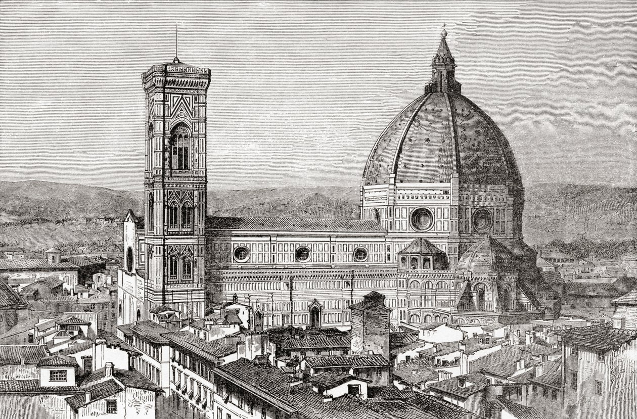 Le Duomo et le Campanile de la Basilique di Santa Maria del Fiore, Piazza del Duomo, Florence, Italie à la fin du XIXe siècle. Tiré de 