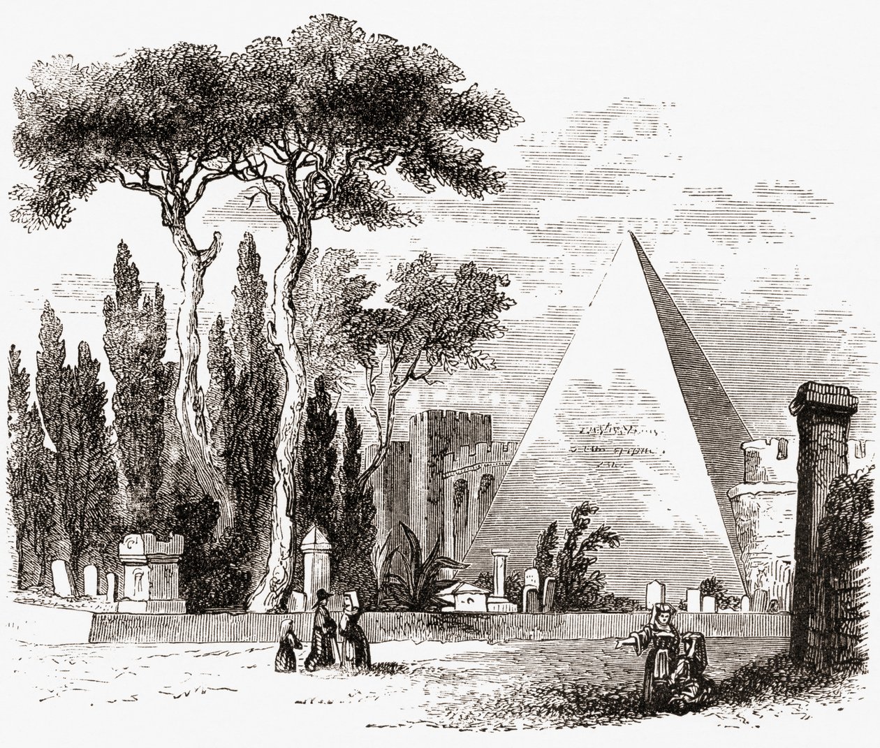 Le cimetière protestant et la pyramide de Cestius, Rome, Italie à la fin du XIXe siècle. De Italian Pictures par Rev. Samuel Manning, publié c.1890. - Reverend Samuel Manning