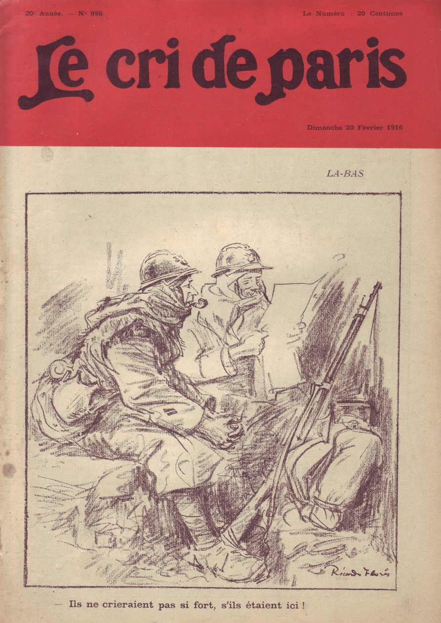 Illustration de Ricardo Flores (1878-1918) pour la couverture de Le Cri de Paris, 20/02/16 - Là-bas « Ils ne crieraient pas si fort s