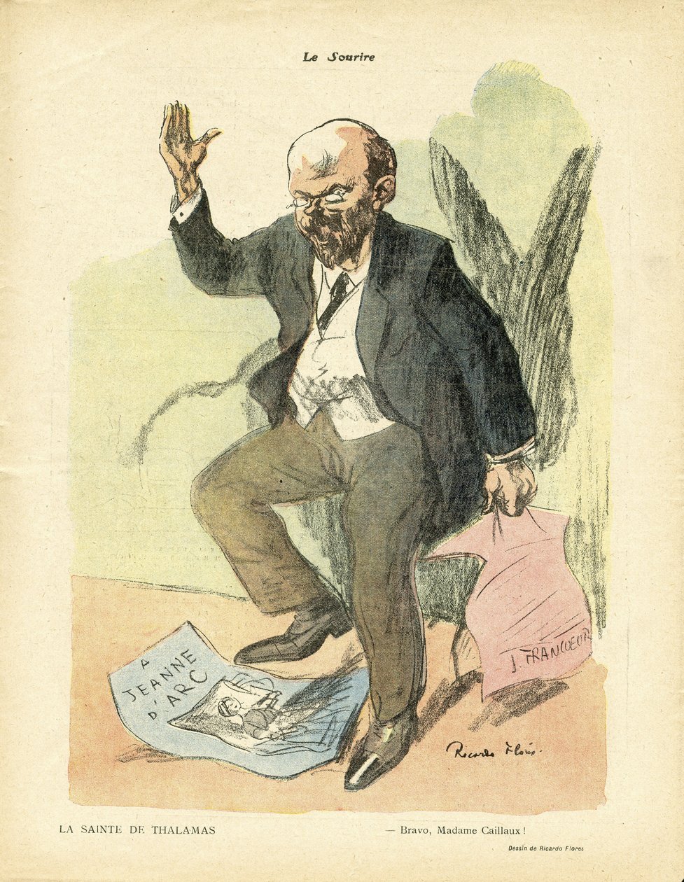 Illustration de Ricardo Flores (1878-1918) dans Le Sourire, no. 17, 23/04/14 - La santé de Thalamas - Religion Foi - Jeanne d