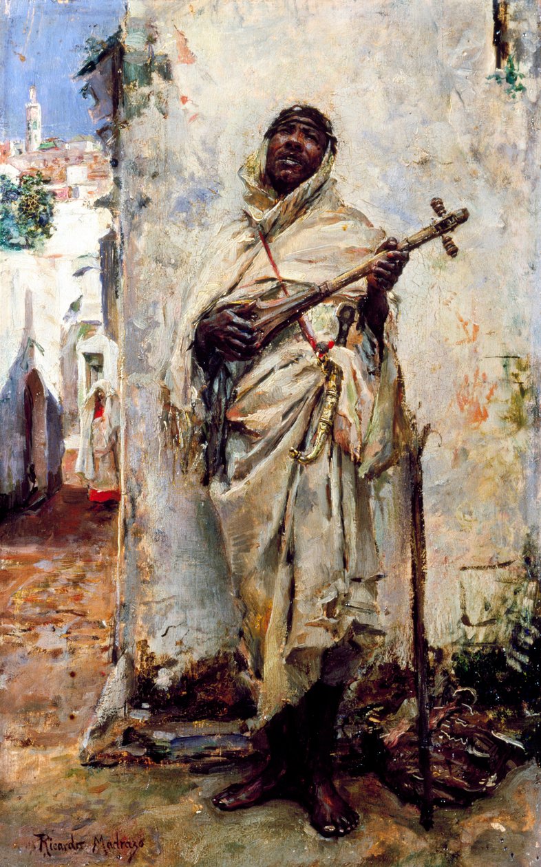 Musicien arabe. Peinture de Ricardo de Madrazo Y Garreta (1852-1917). Huile sur bois. Collection privee. - Ricardo de Madrazo y Garreta