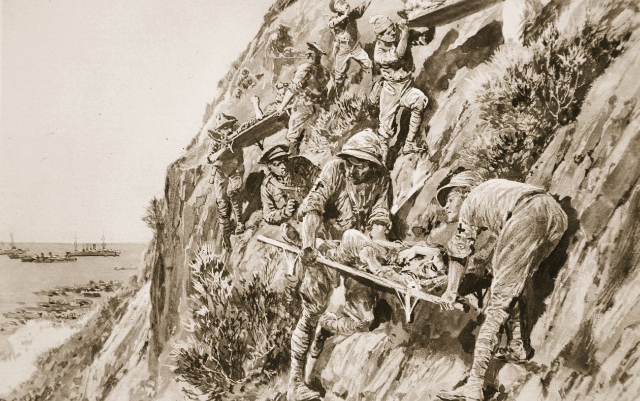 Un exploit difficile à égaler du R.A.M.C. : descendre les blessés de la falaise pendant la bataille de la baie de Suvla aux Dardanelles, de 