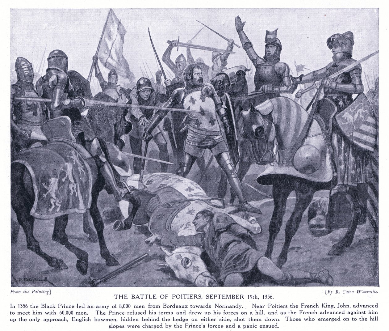 La bataille de Poitiers AD1356, années 1920 - Richard Caton Woodville junior