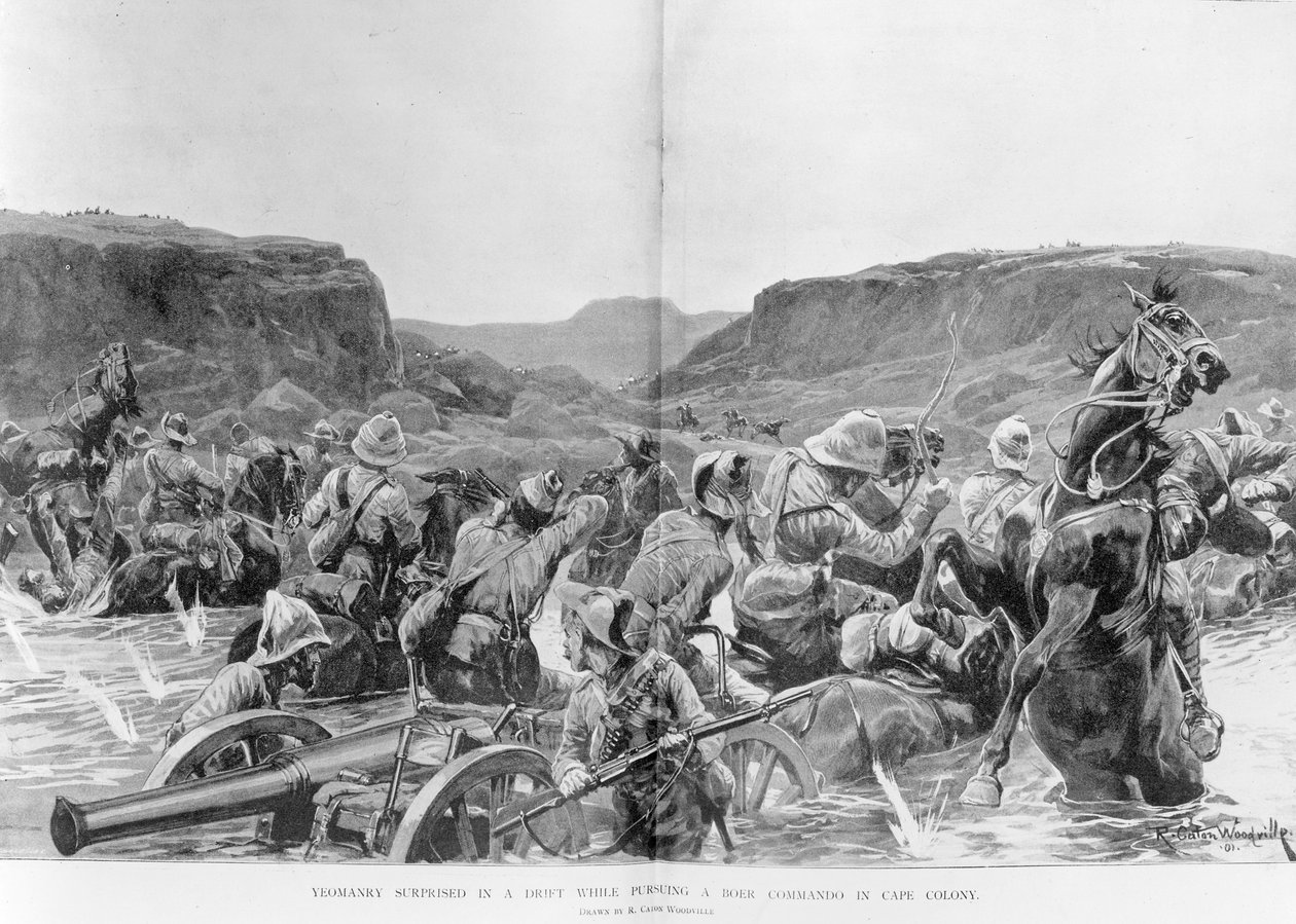 La cavalerie surprise dans une dérive en poursuivant un commando boer au Cap - Richard Caton Woodville junior