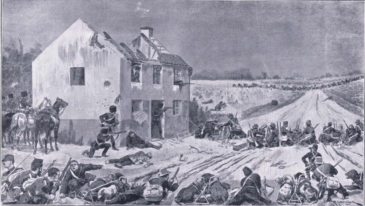 Scène de la bataille de Haelen où les troupes belges ont vaincu les envahisseurs, de La Grande Guerre The Amalgamated Press Limited, 1914 - Richard Caton Woodville