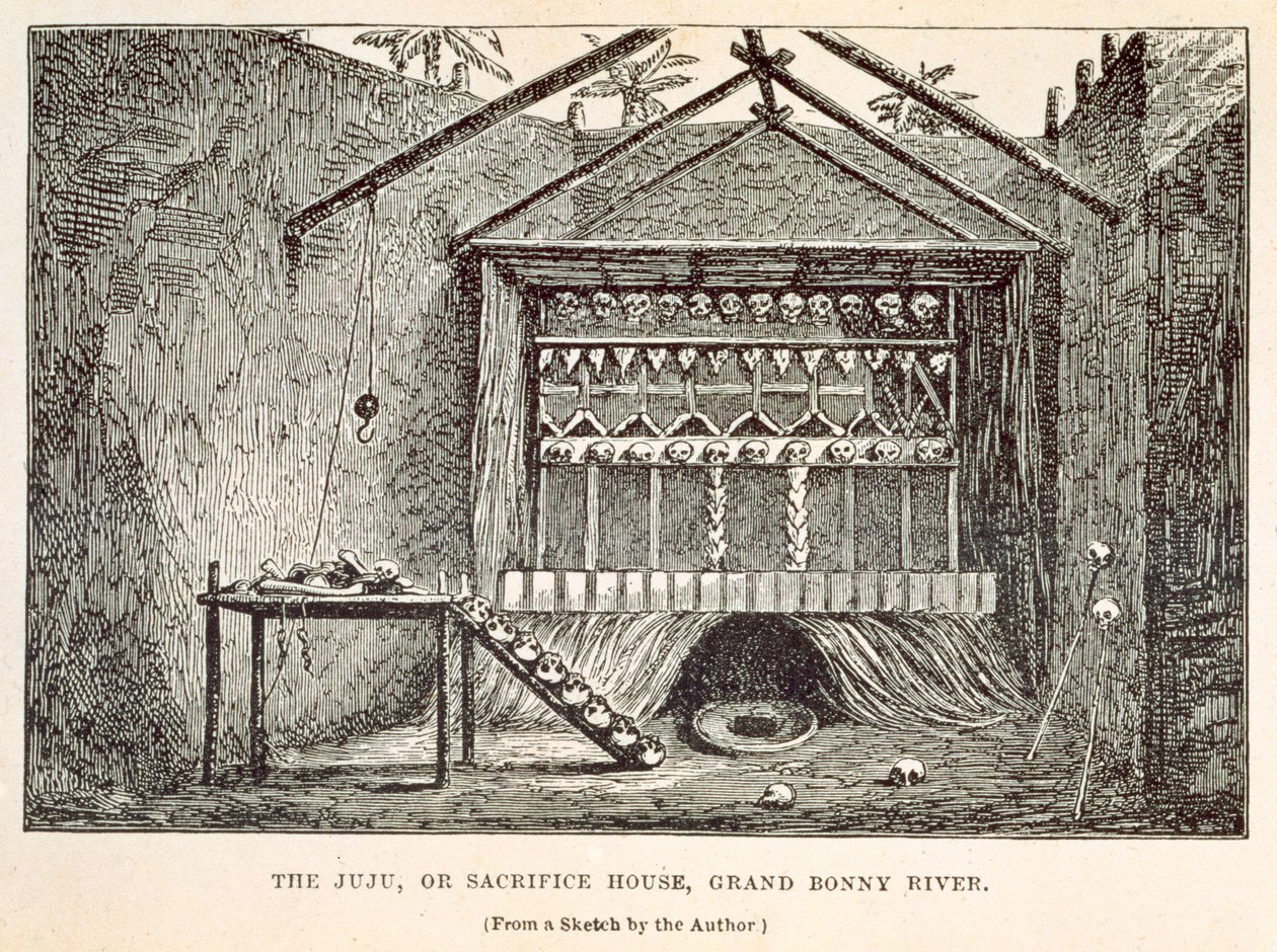 La maison du Juju, ou maison du sacrifice, Grand Bonny River, de 