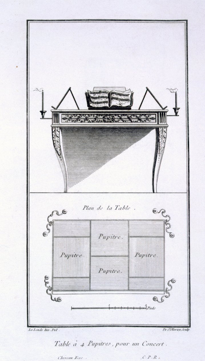 Table avec quatre pupitres, pour un concert, de 