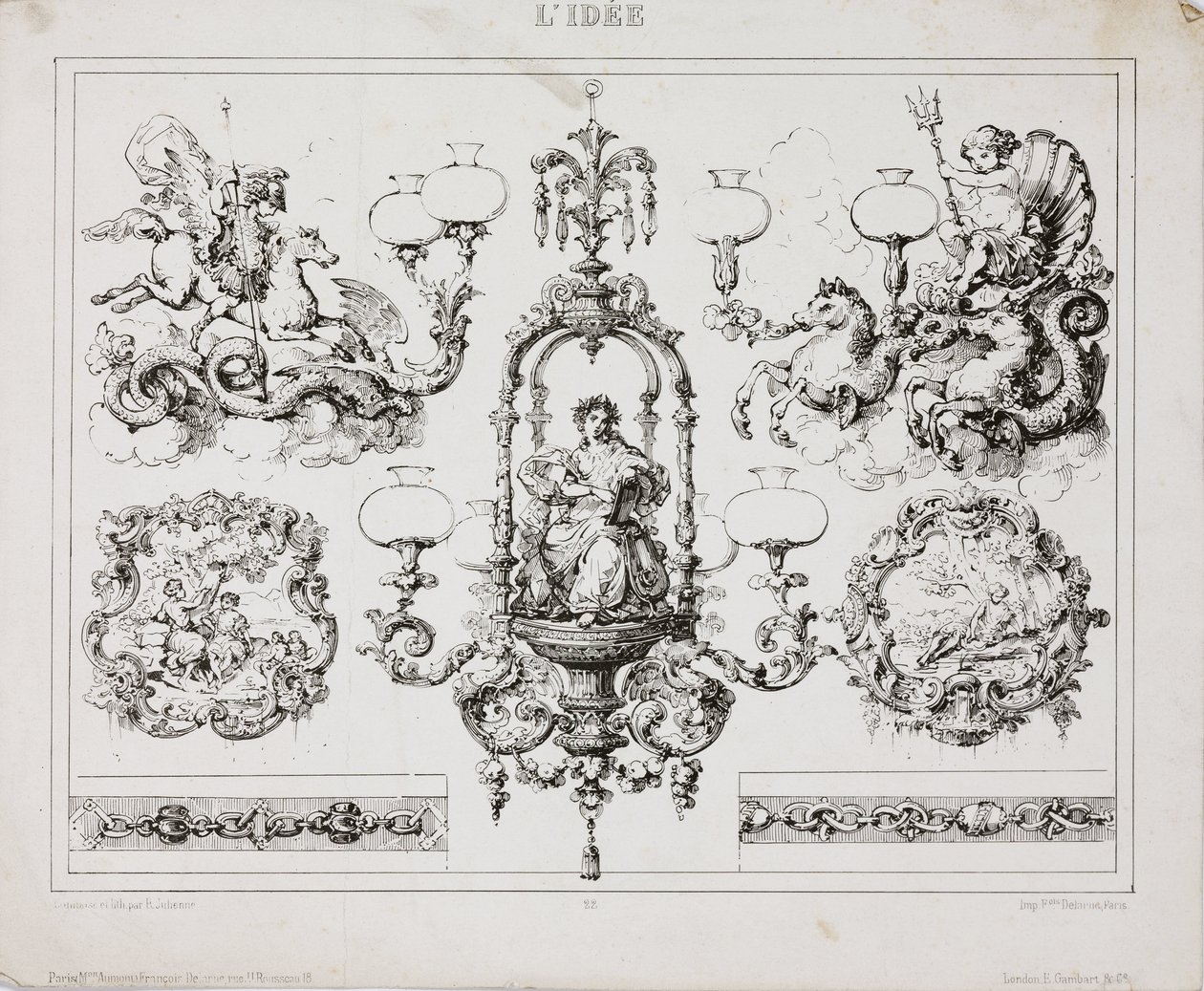 Chandeliers à gaz ou à huile, Paris, France, vers 1860 - John Pardon