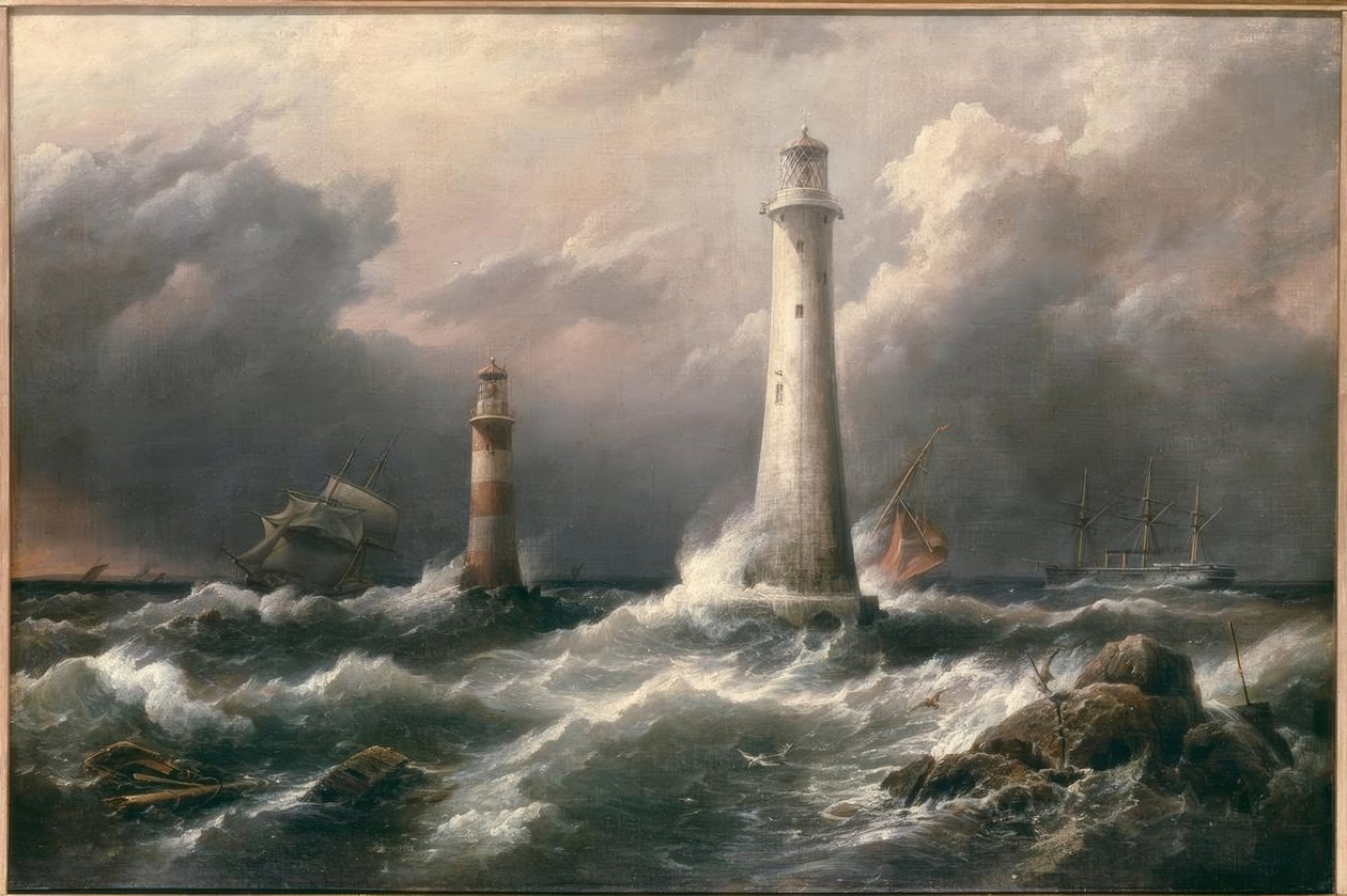 H.M.S. Lord Warden au large des phares d