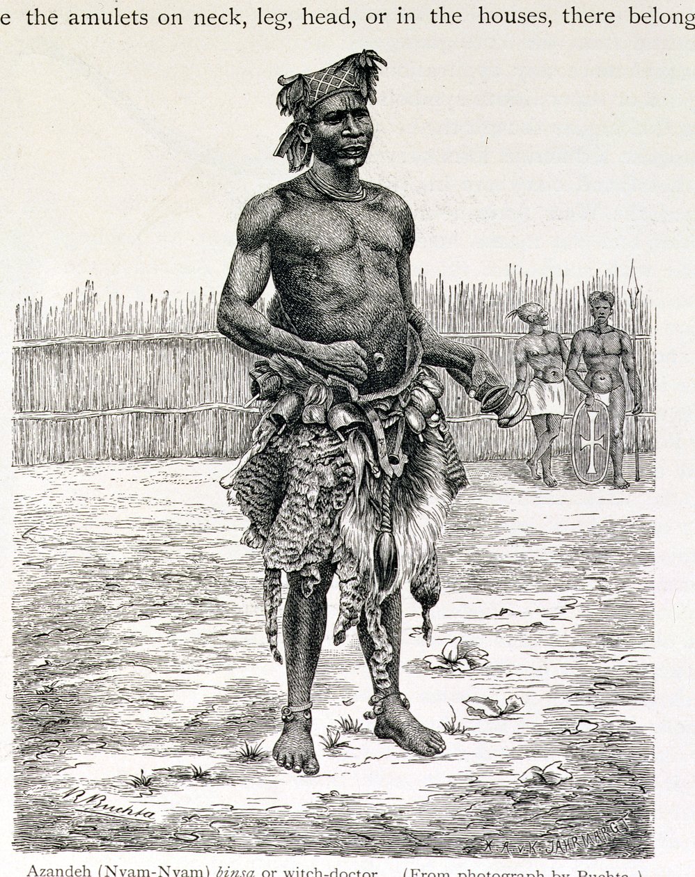 Azandeh (Nyam-Nyam) Binsa ou sorcier, gravé par Jahrmargt, de 