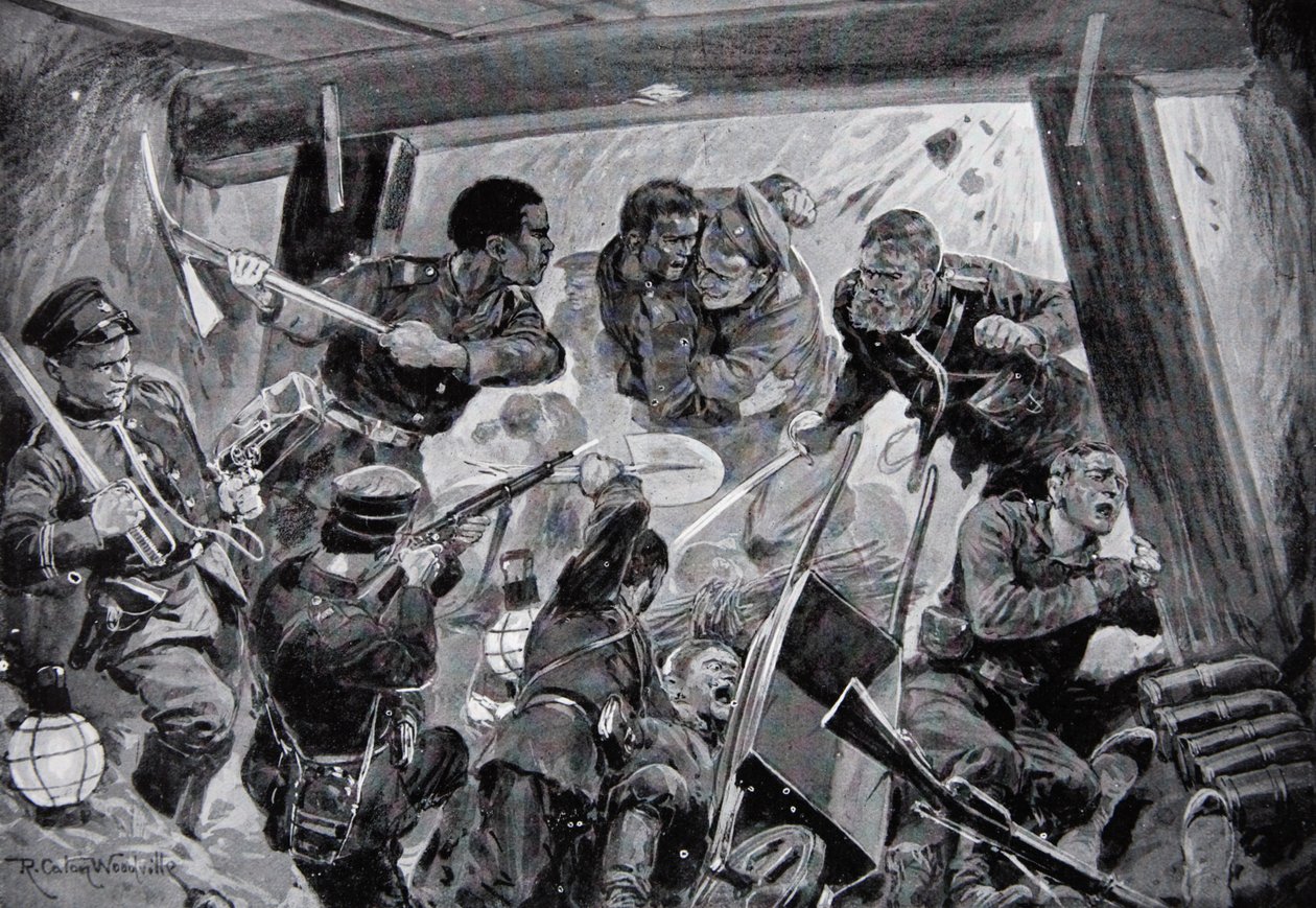 La guerre russo-japonaise : une lutte corps à corps dans les terrassements à Port Arthur, illustration de 
