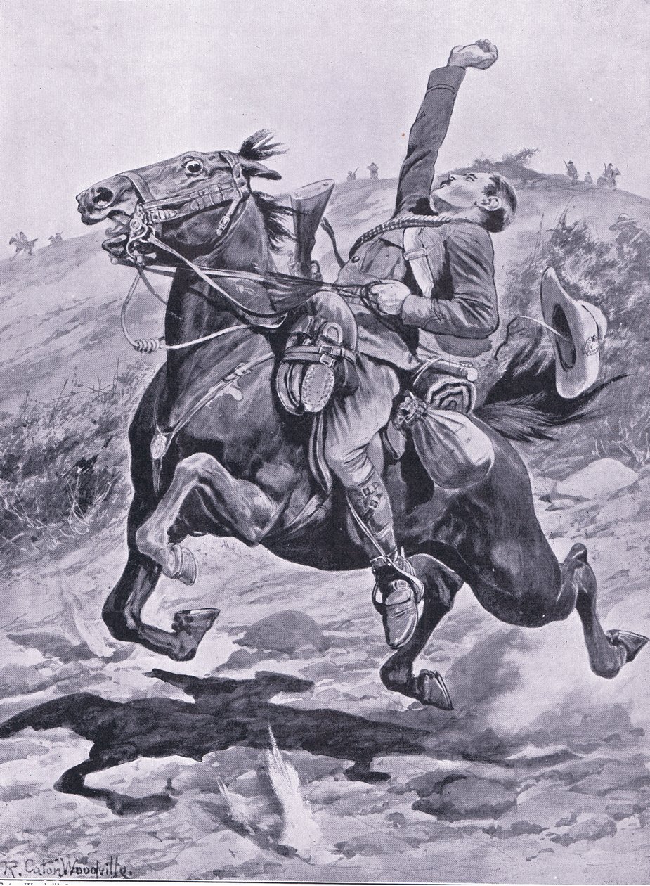 La dernière chevauchée des Yeomans, illustration de Après Pretoria : La guerre de guérilla, 1902 - Richard Caton Woodville