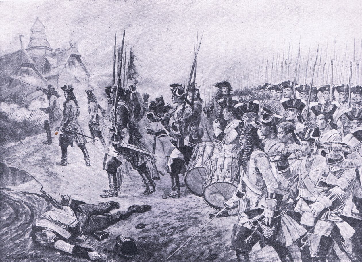 Blenheim, 13 août 1704 : Assaut du village, illustration de British Battles on Land and Sea, 1915 - Richard Caton Woodville junior