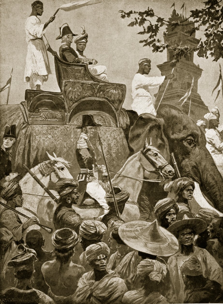 Les troupes britanniques entrant à Singapour, 1824, illustration de 