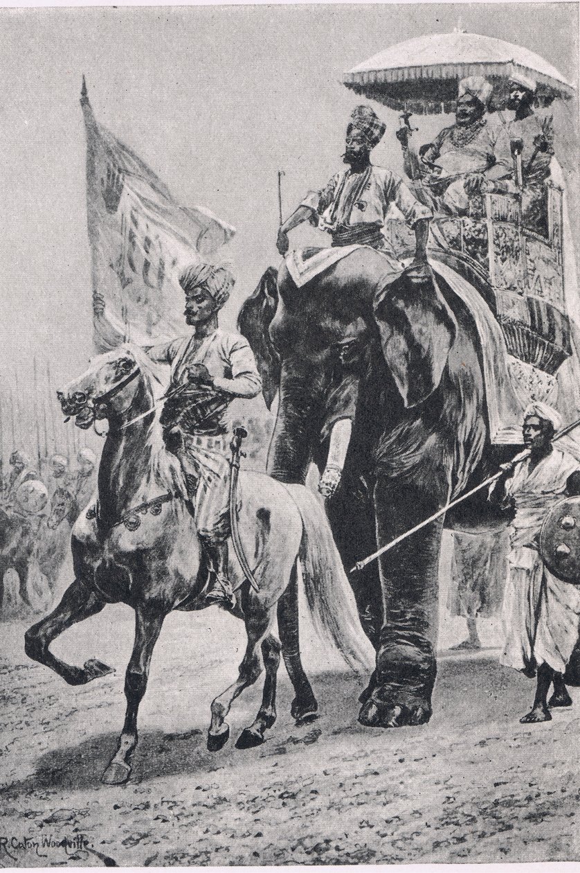 Suraj-ud-Daula à Plessey, 23 juin 1757, illustration de British Battles on Land and Sea, 1915 - Richard Caton Woodville junior