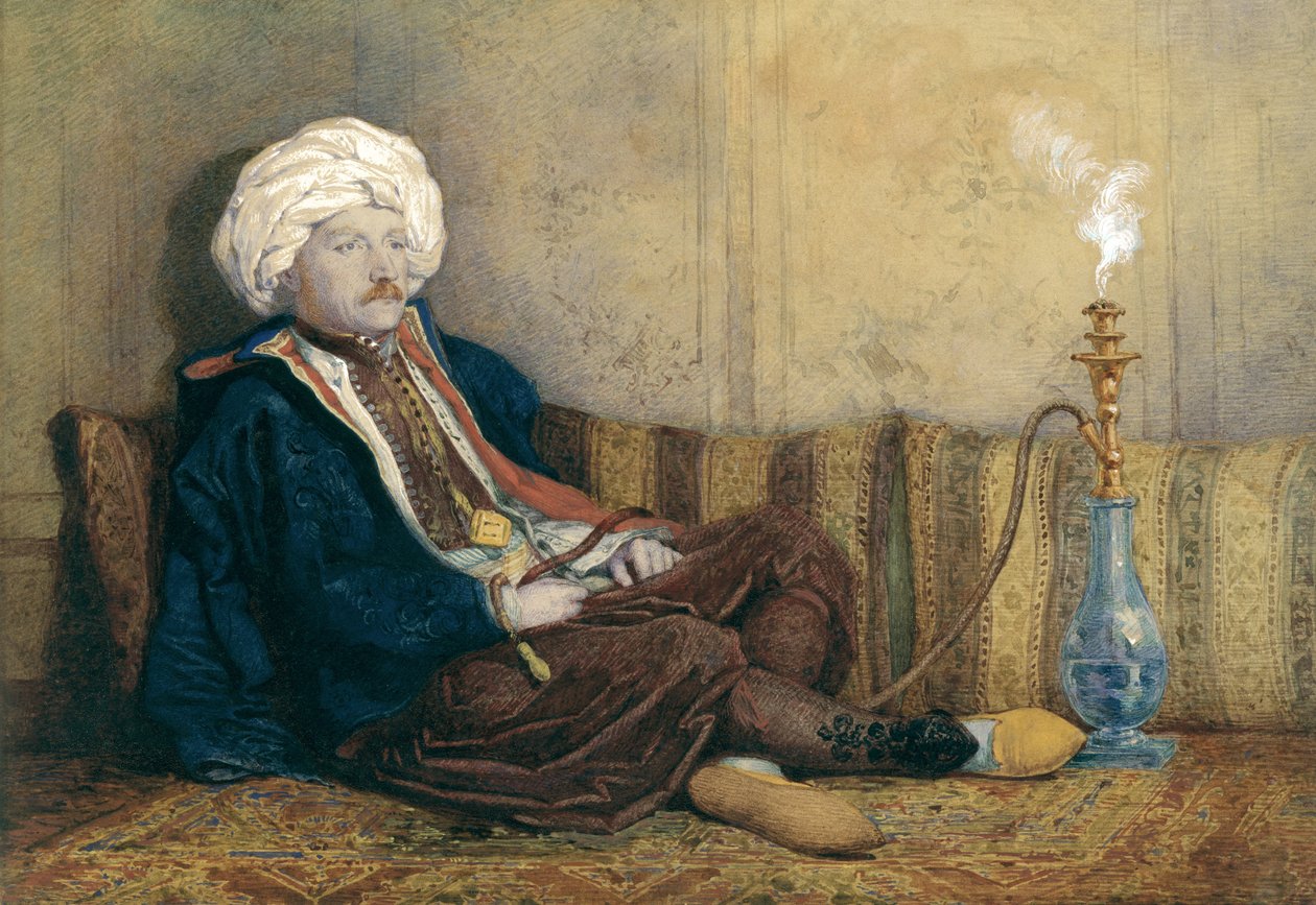 Portrait de Sir Thomas Philips en costume oriental, allongé avec un narguilé - Richard Dadd