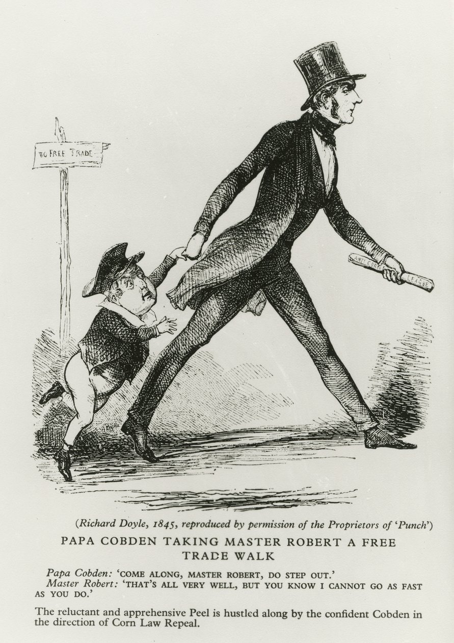 Papa Cobden emmenant Maître Robert pour une promenade de libre-échange - Richard Doyle