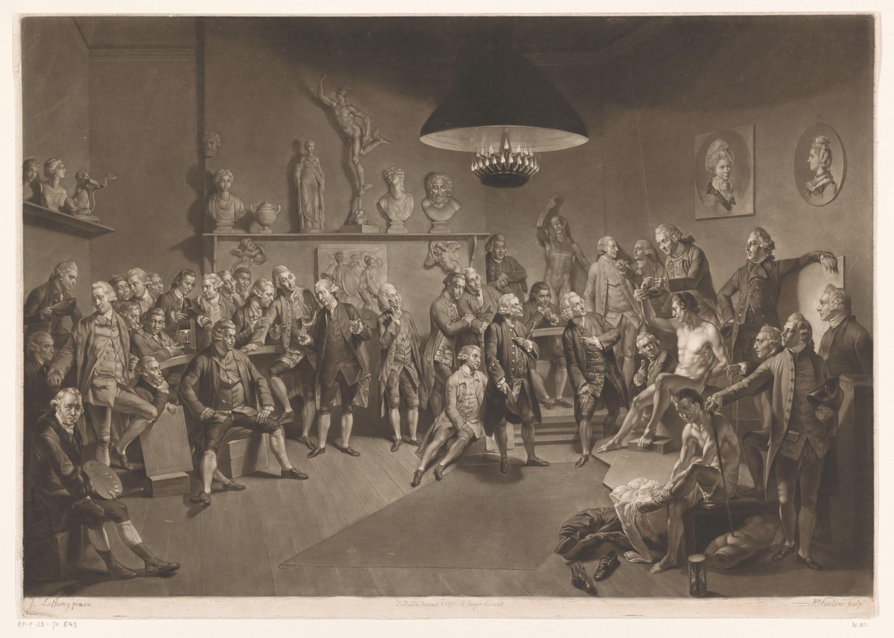 Membres de la Royal Academy dans un intérieur avec un modèle masculin nu, 1768 - Richard Earlom