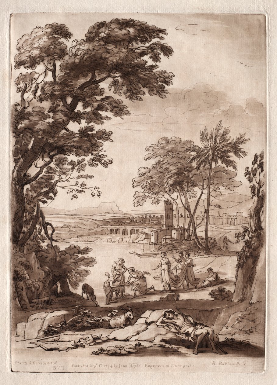 Liber Veritatis : No. 47, Une scène de rivière avec la découverte de Moïse - Richard Earlom