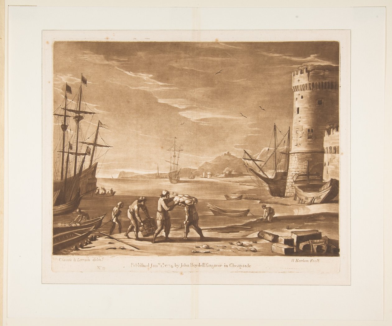Port avec marins chargeant des marchandises, 1774 - Richard Earlom