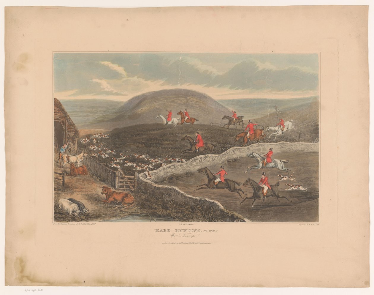 Paysage avec des chiens et des chasseurs à cheval courant à travers les champs - Richard Gilson Reeve