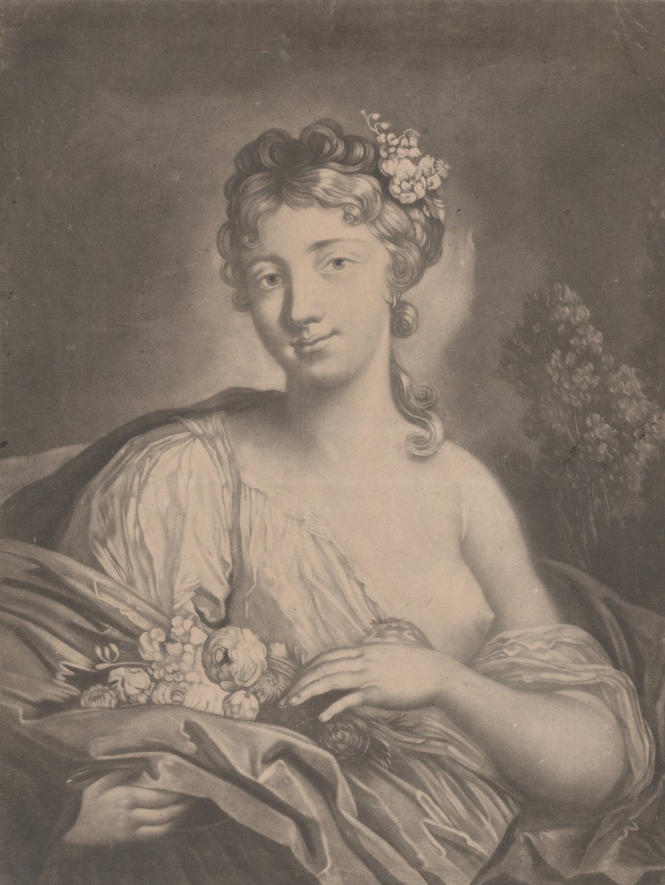 Printemps : une jeune femme tenant des fleurs dans son manteau, 1775 - Richard Houston