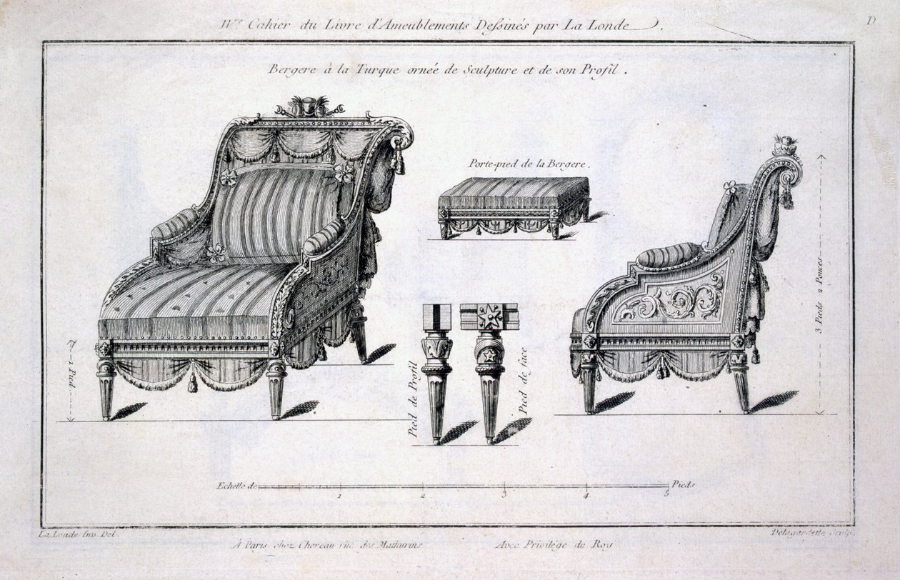 Fauteuil bergère de style turc, des Œuvres diverses de Lalonde, décorateur et dessinateur, publié 1780-96 - Richard Lalonde