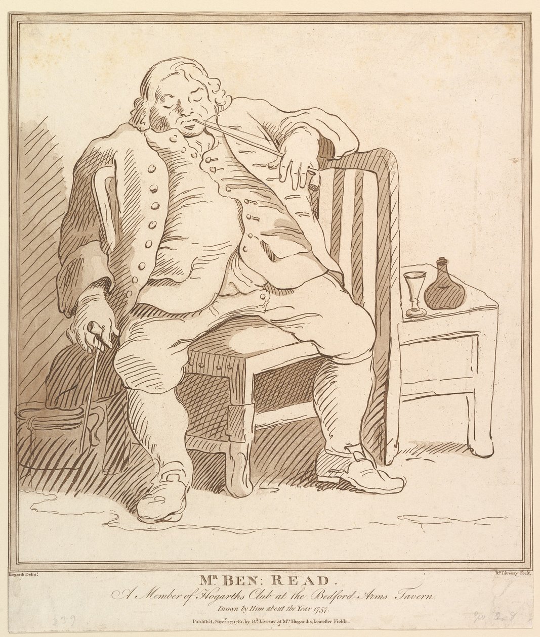M. Ben: Read, membre du club de Hogarth à la taverne Bedford Arms, dessiné par..., 27 novembre 1781 - Richard Livesay