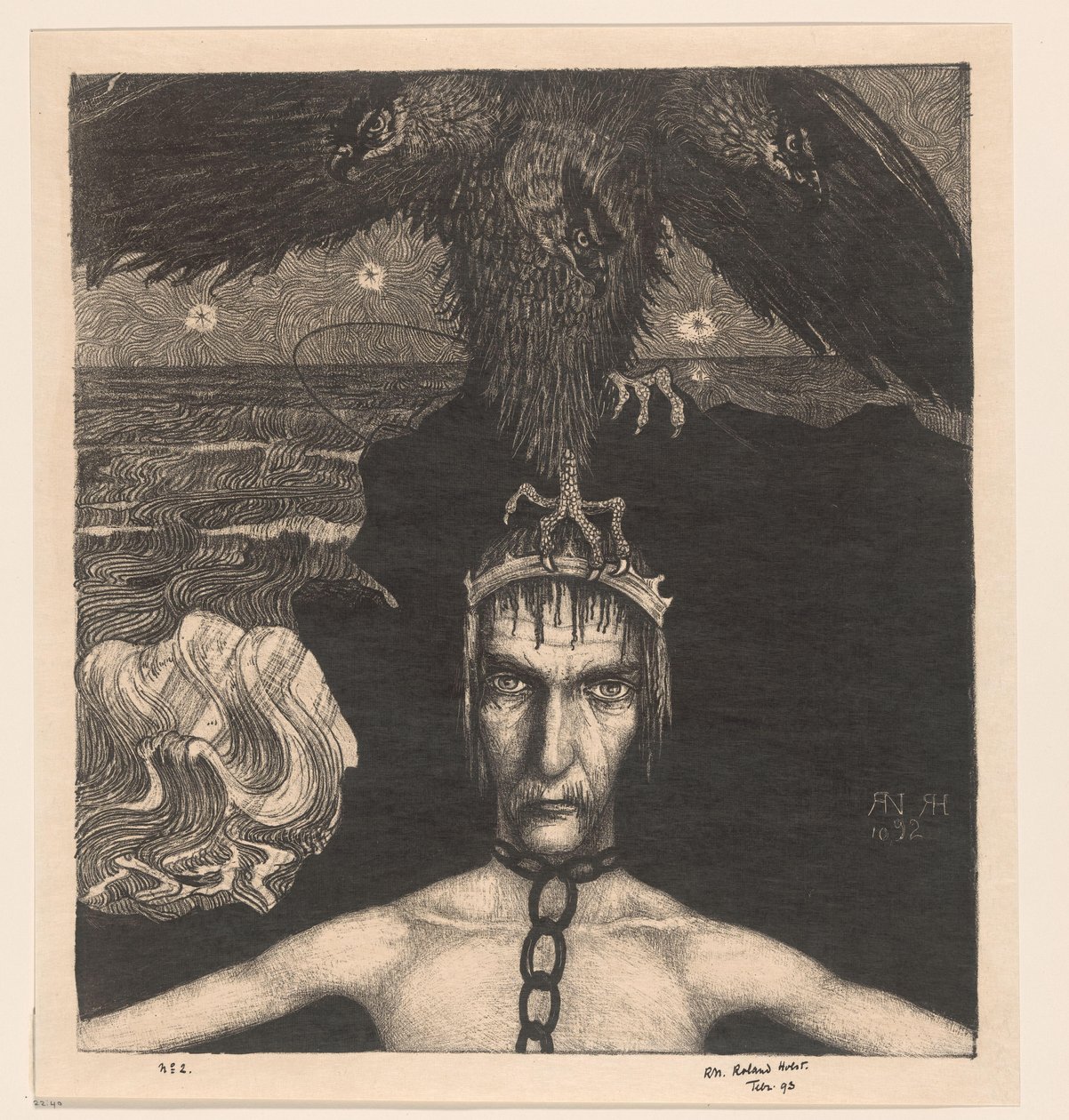 Homme enchaîné avec un oiseau de proie à trois têtes sur la tête - Richard Nicolaüs Roland Holst (signed by artist)