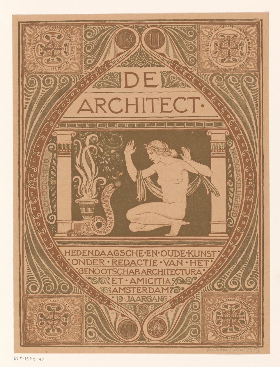 Conception de couverture pour : De Architect, 1911 - Richard Nicolaüs Roland Holst (signed by artist)