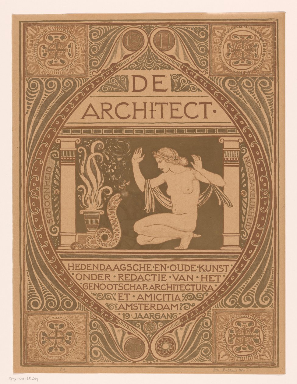 Conception de couverture pour : De Architect, 1911 - Richard Nicolaüs Roland Holst (signed by artist)