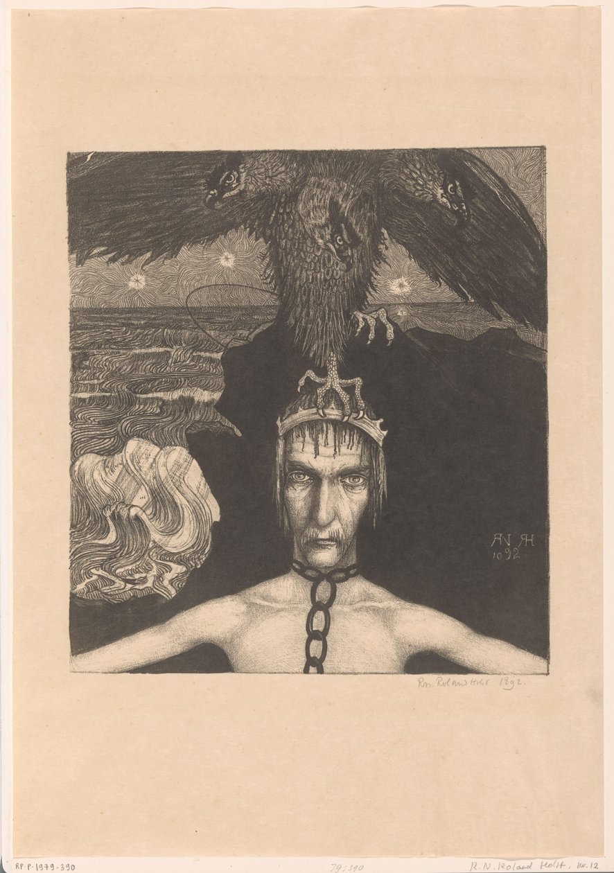 Homme enchaîné avec un oiseau de proie à trois têtes sur la tête - Richard Nicolaüs Roland Holst