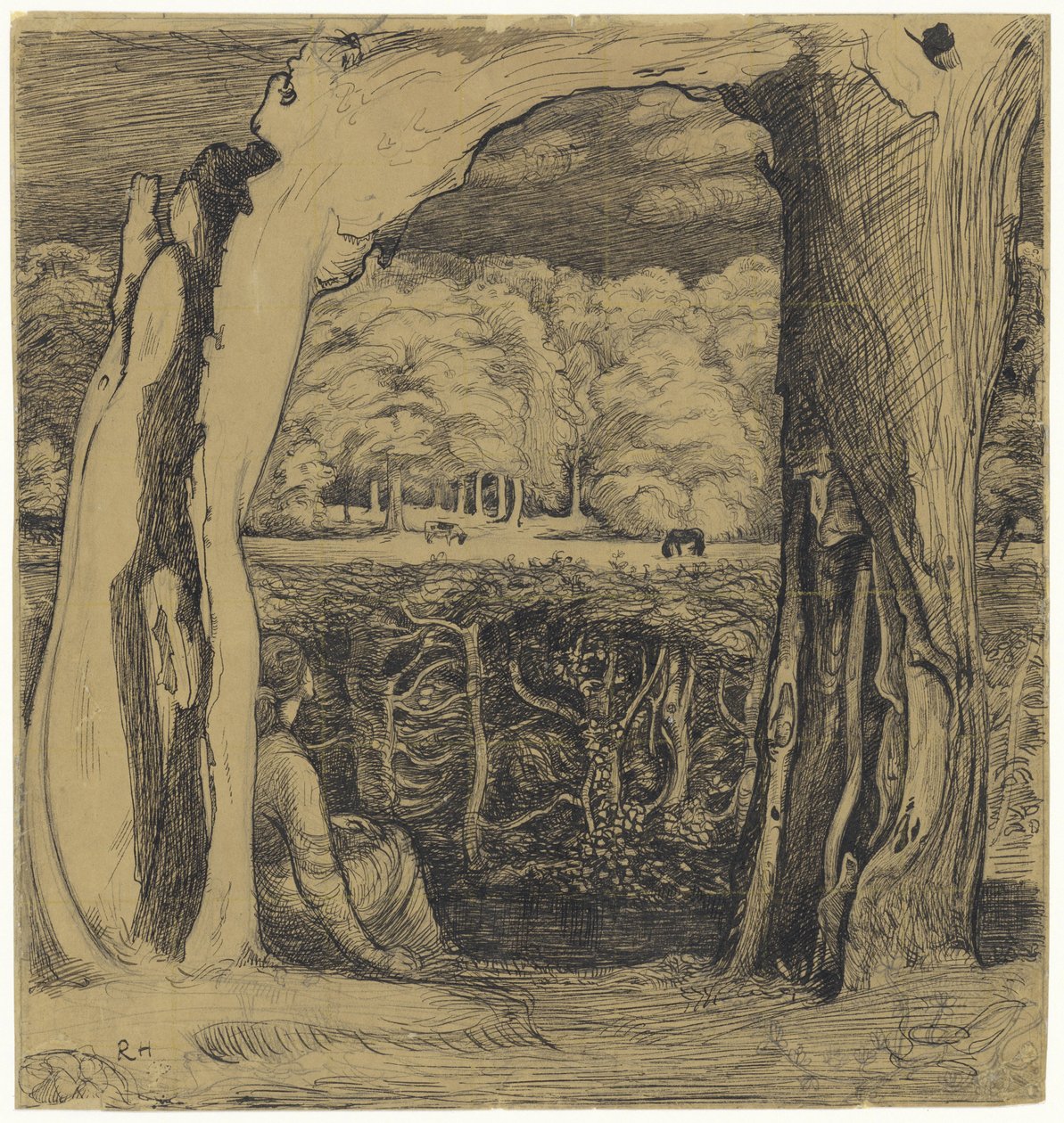 Paysage avec une femme assise entre deux saules - Richard Nicolaüs Roland Holst