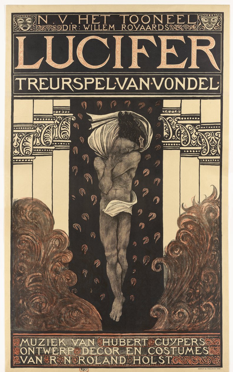 N.V. Het Toneel. Dir. Willem Royaards. Lucifer tragédie de Vondel. Musique de Hubert Cuyper. Conception, décor, costumes de R.N. Roland Holst. - Richard Nicolaüs Roland Holst