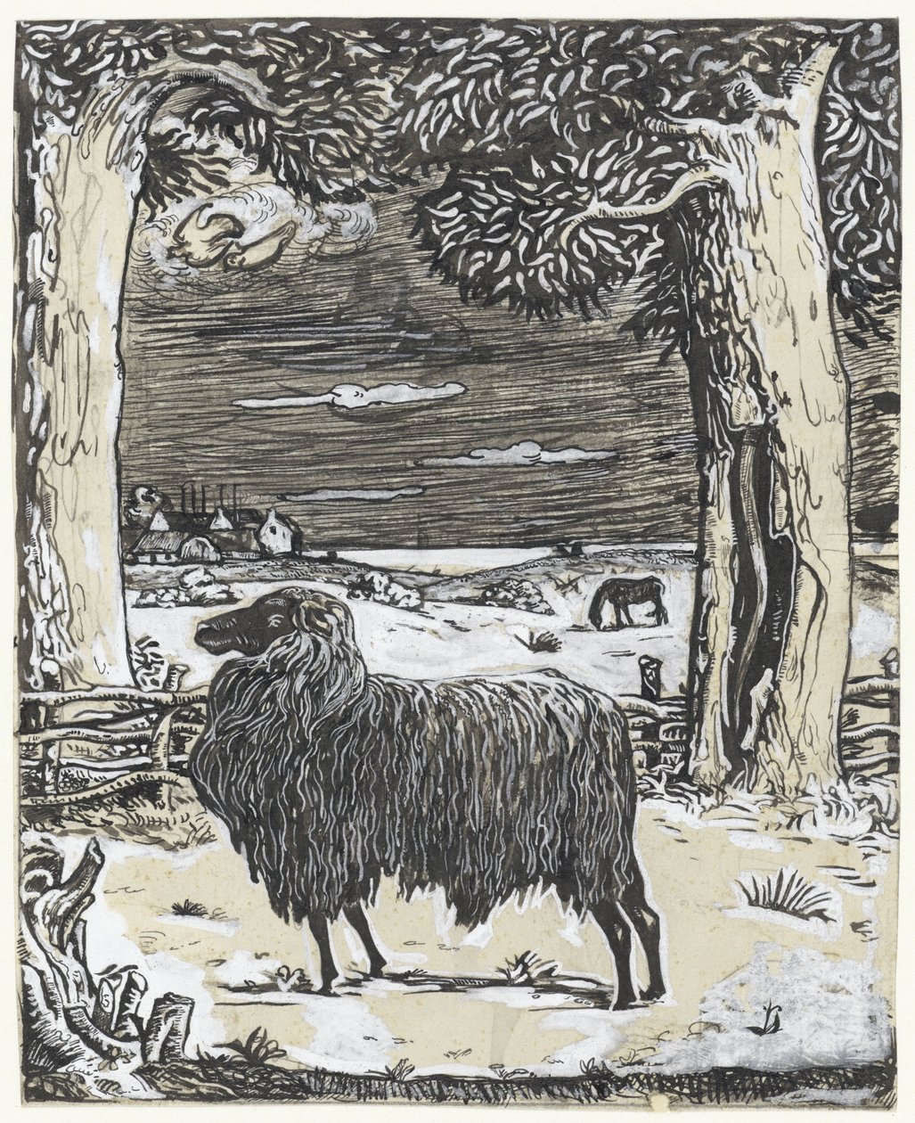 Mouton dans un paysage avec deux arbres - Richard Nicolaüs Roland Holst