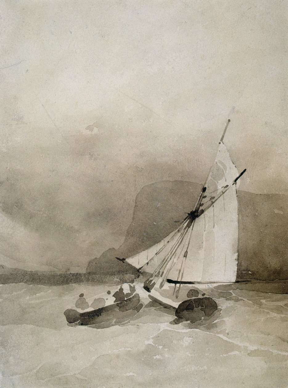 Un voilier et une barque dans une mer agitée au large de Beachy Head, Sussex - Richard Parkes Bonington
