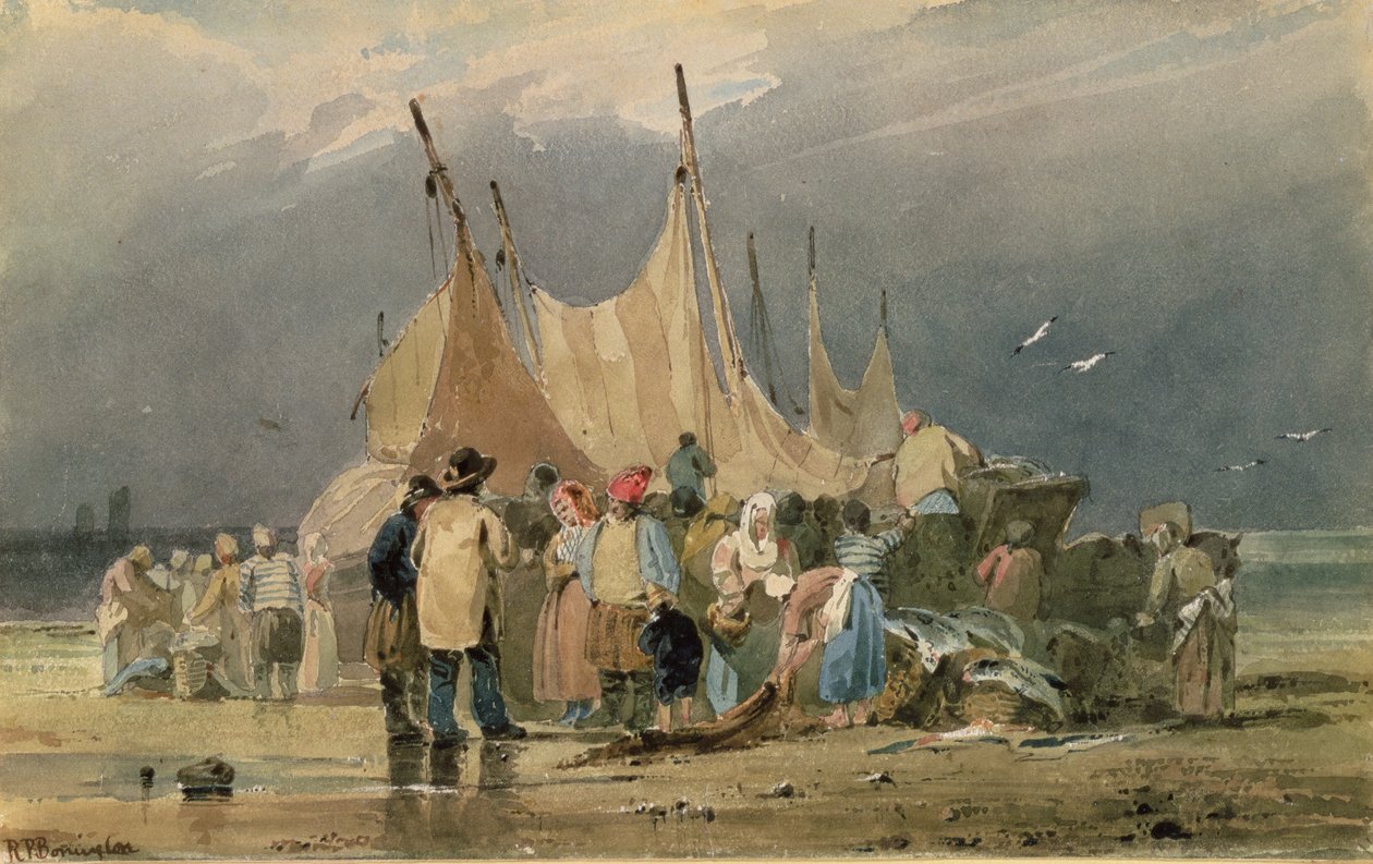 Pêcheurs sur une plage, une tempête approchant - Richard Parkes Bonington