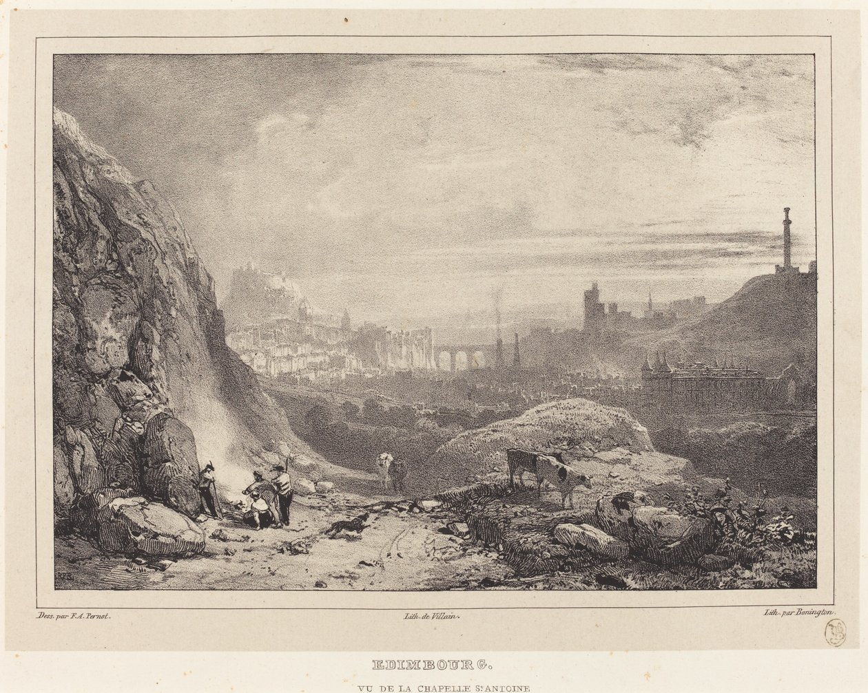 Édimbourg vu de la Chapelle Saint-Antoine - Richard Parkes Bonington after Francois Alexandre Pernot
