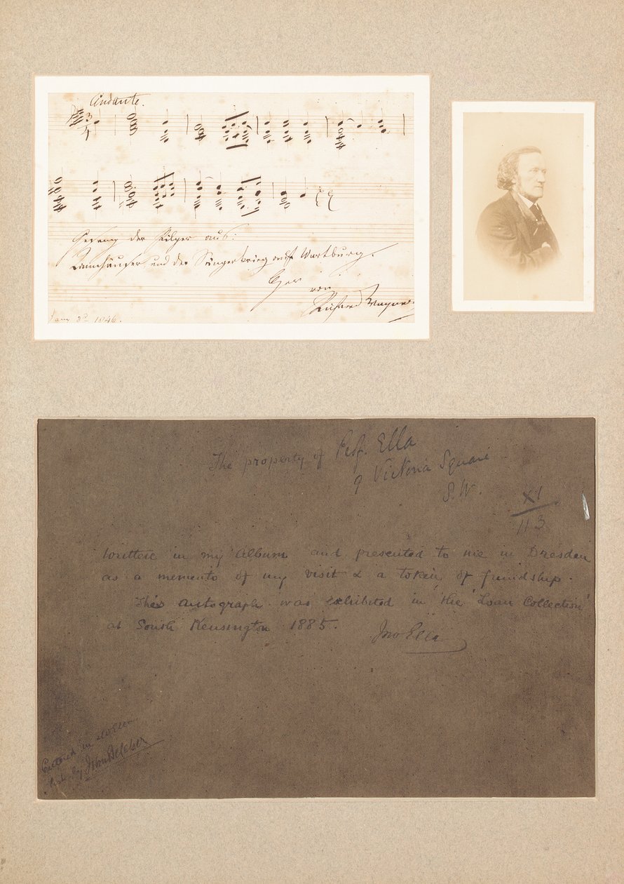 Citation musicale autographe montée avec une carte de visite photographique de Wagner et une note de provenance - Richard Wagner
