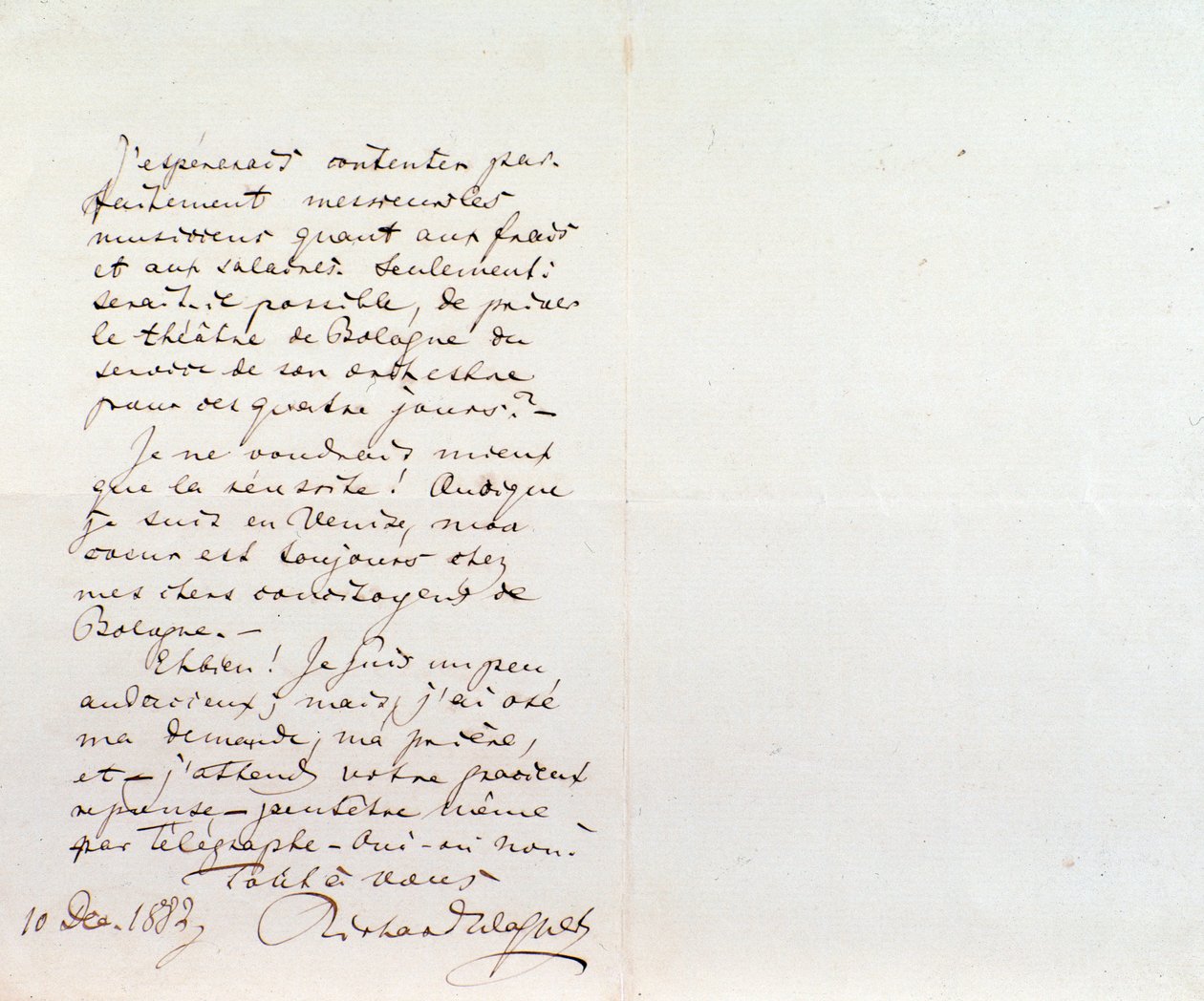 Lettre manuscrite de Richard Wagner à Luigi Mancinelli, 10 décembre - Richard Wagner