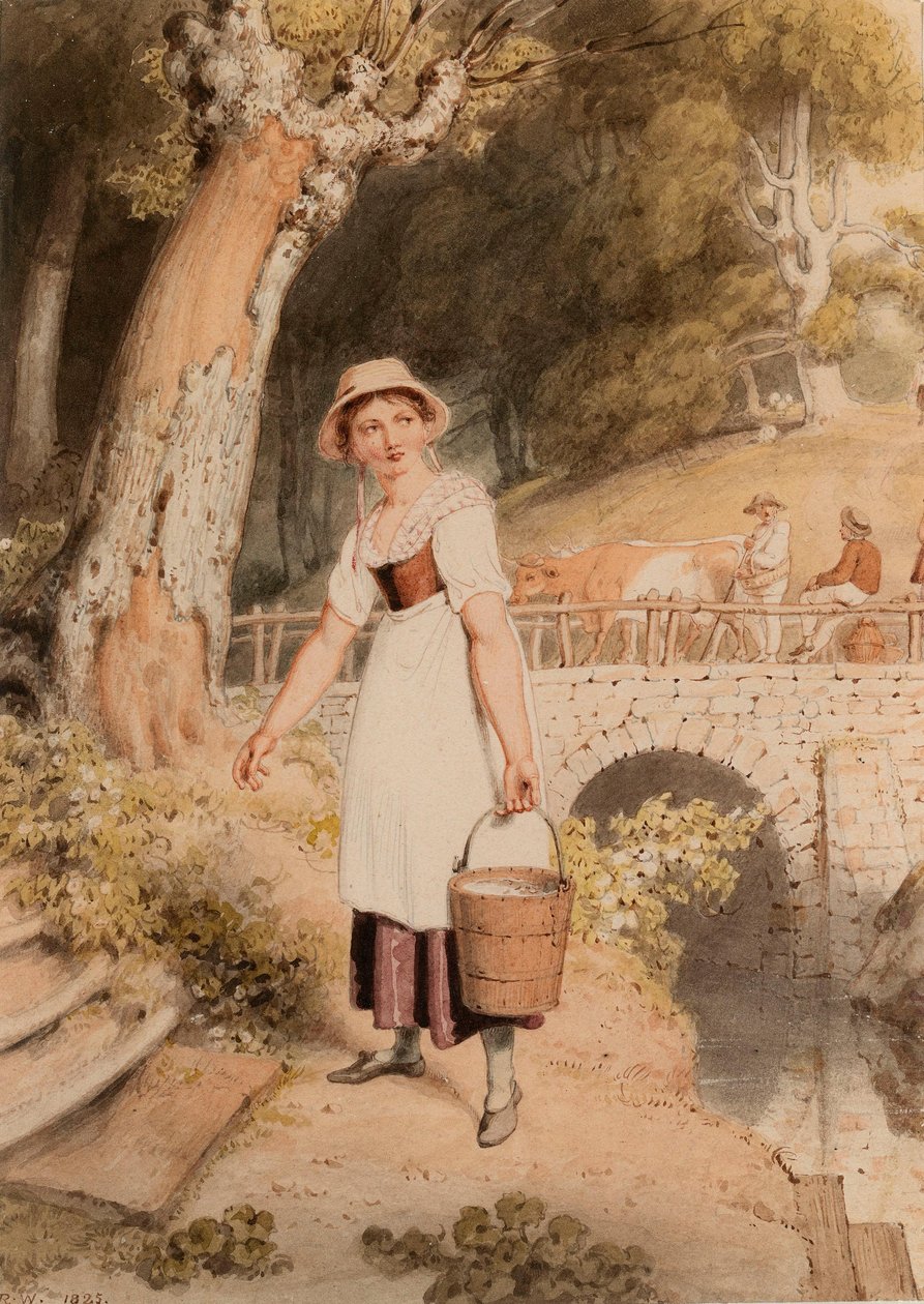 Une jeune fille portant un seau d