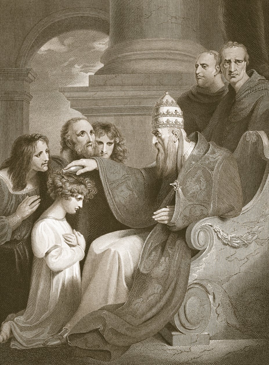 Le Prince Alfred devant le Pape Léon III, gravé par J. Stow, illustration de 
