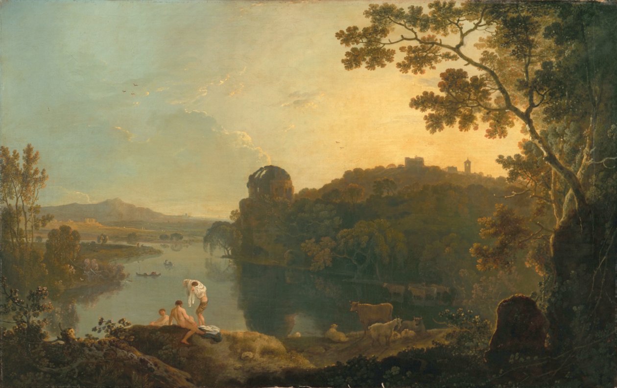 Scène de rivière : baigneurs et bétail, vers 1763-65 - Richard Wilson