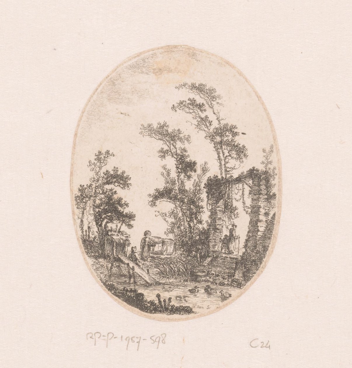 Étang aux canards avec quelques arbres autour - Richard de Saint Non
