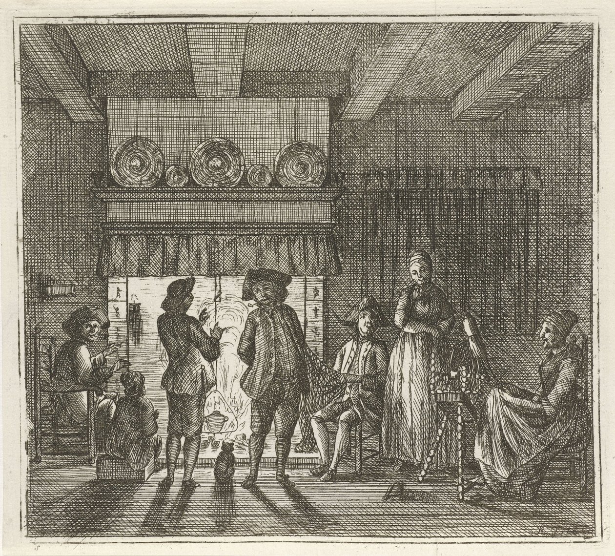 Intérieur avec des personnages près de la cheminée - Rienk Jelgerhuis