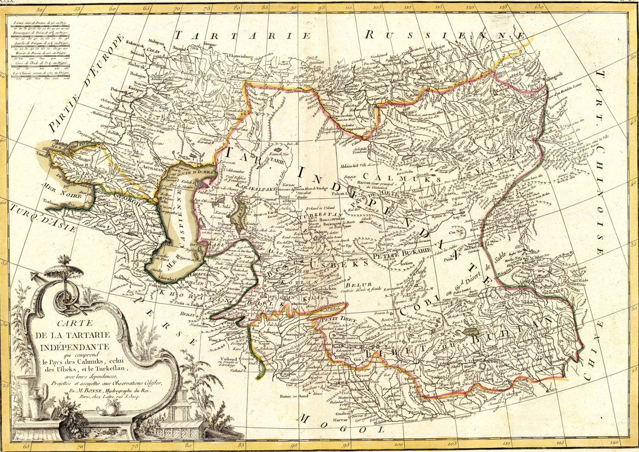 Carte de la Tartarie indépendante qui comprend le pays des Calmouks, celui des Ouzbeks, et le Turkestan - Charles Marie Rigobert Bonne