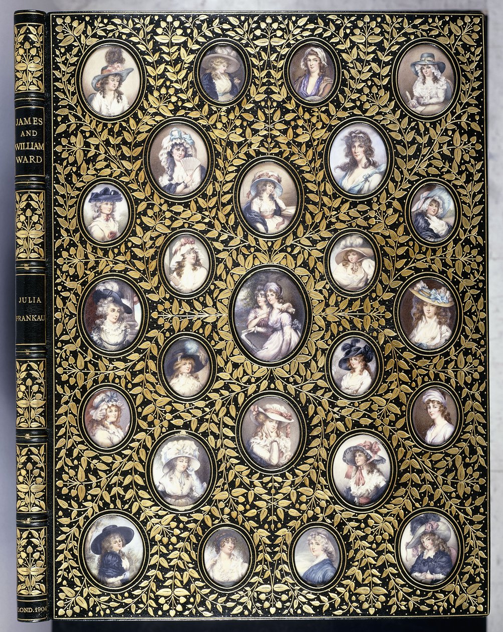 Une couverture de livre avec vingt-cinq miniatures de portraits de belles femmes, d