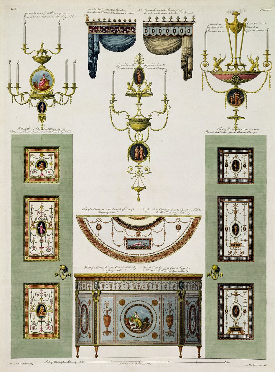 Dessins pour corniches de rideaux, girandoles et portes pliantes, 1774 - Robert Adam